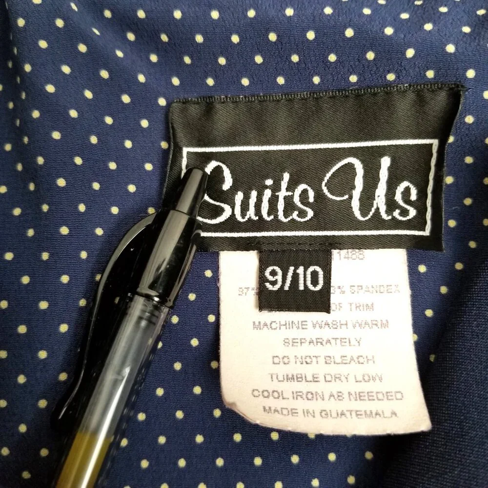 Suits Us Womens 9/10 Navy Blazer Polka Dot Skirt Suit Set Y2K Preppy